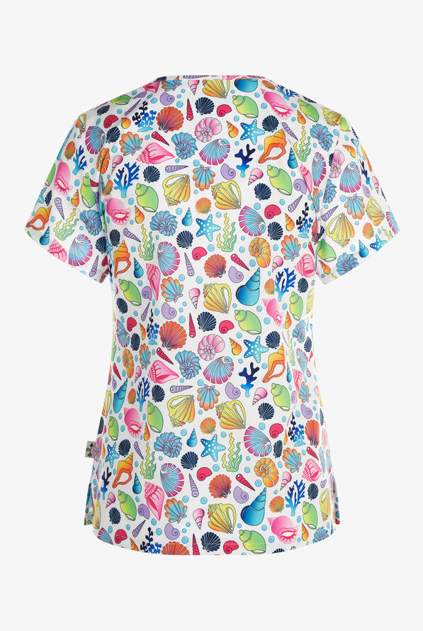Blusa médica estampada Zavate Ava Therese Shimmering Shells STRETCH con cuello en V y 2 bolsillos para mujer - null - 2