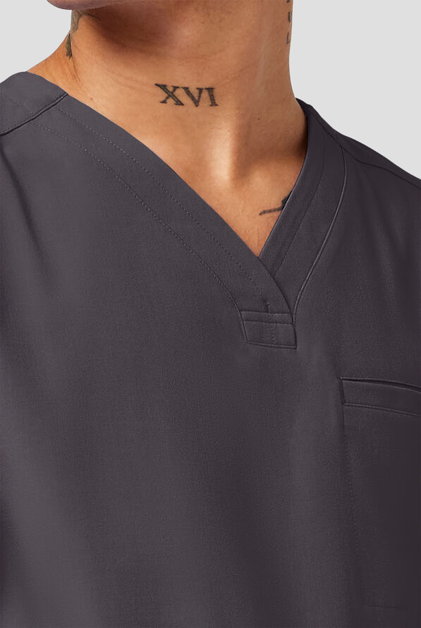 Camisa m&eacute;dica Healing Hands Quest Avery STRETCH con 4 bolsillos y cuello en Y para hombre - Pewter - 3