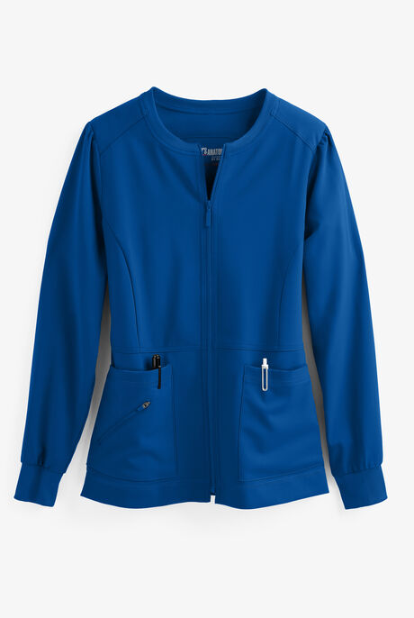 Grey's Anatomy by Barco Spandex STRETCH Millie Women's 3-Pocket Zip Front Warm Up Scrub Jacket