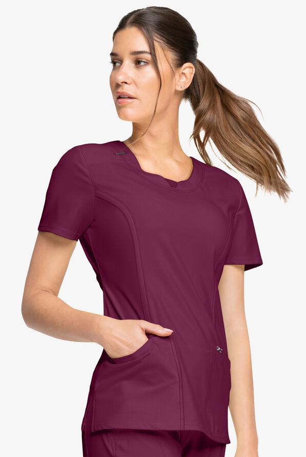 Infinity Women's 3-Pocket STRETCH Round Neck Scrub Top - Wine - 3