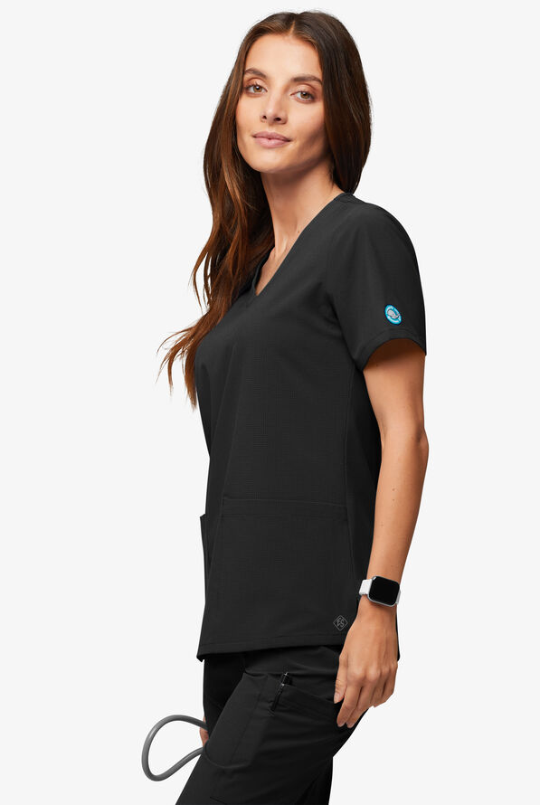 Easy Stretch EcoGrid Alana Women's 3-Pocket Scrub Top - Onyx Black - 3