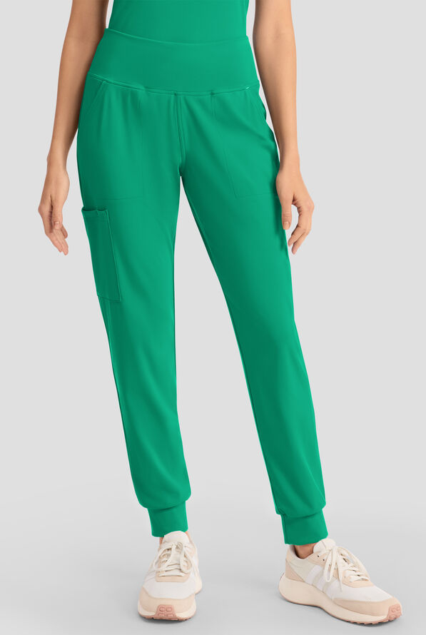 Cherokee Achieve Women's 5-Pocket STRETCH Cargo Jogger Knit Scrub Pants - Petite - Green Apple - 1