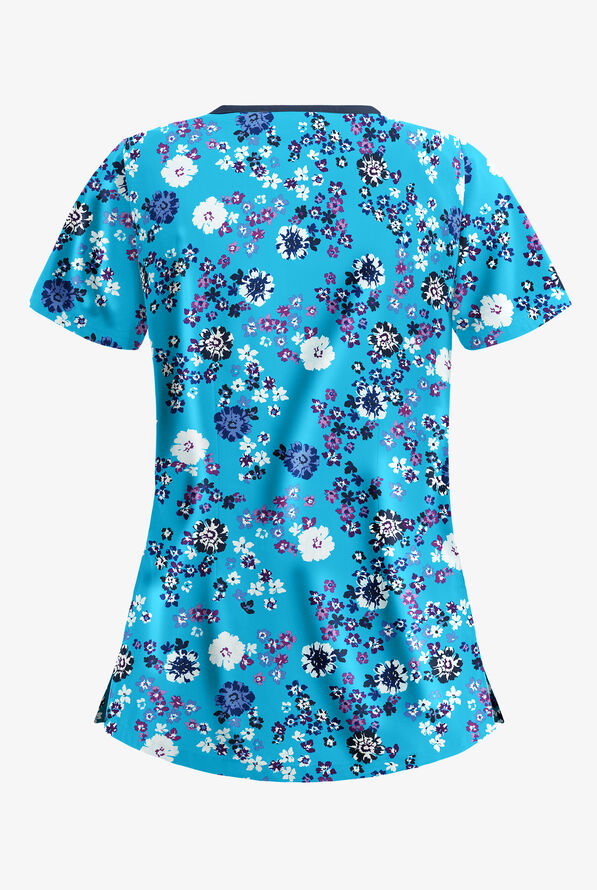 UA Romanov Floral Turquoise Women's 3-Pocket Criss Cross Print Scrub Top - null - 2