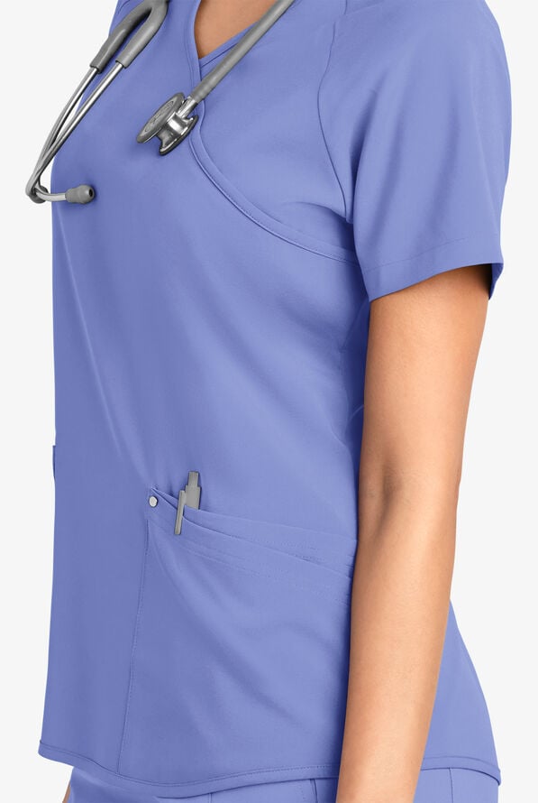 Blusa m&eacute;dica Easy STRETCH Cara con mangas ragl&aacute;n y 4 bolsillos para mujer - Ceil Blue - 5