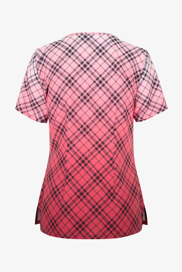 Dickies Plaid Dip Dye Women's 2-Pocket STRETCH V-Neck Print Scrub Top - null - 2