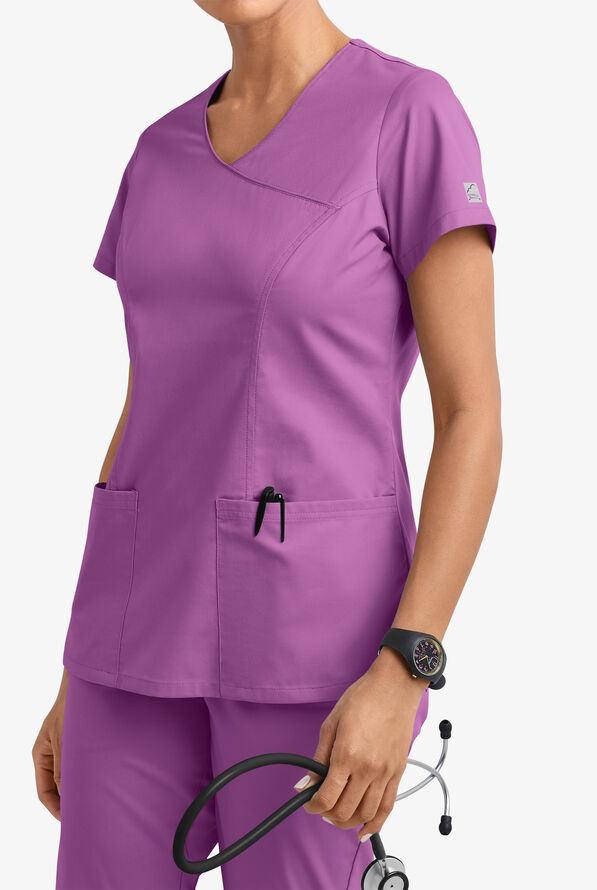 Blusa m&eacute;dica UA Butter-Soft STRETCH estilo cruzado con cuello en V y 3 bolsillos para mujer - Orchid - 2