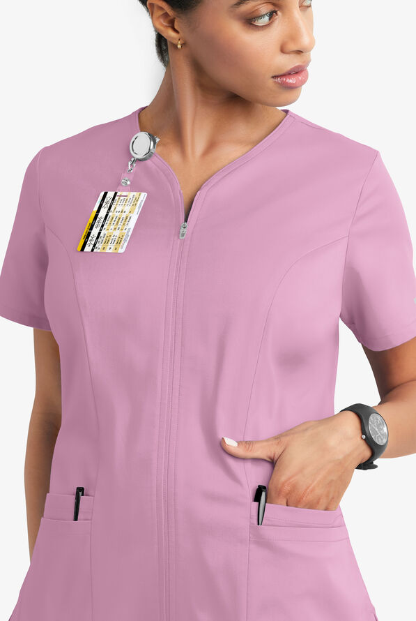 Butter-Soft STRETCH Women's 4-Pocket Smooth Face Zipper Scrub Top - Smokey Mauve - 3