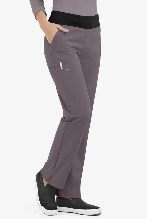 Easy STRETCH Sienna Women's 5-Pocket Sport Yoga Scrub Pants - Petite - Grey Stone/Black - 1