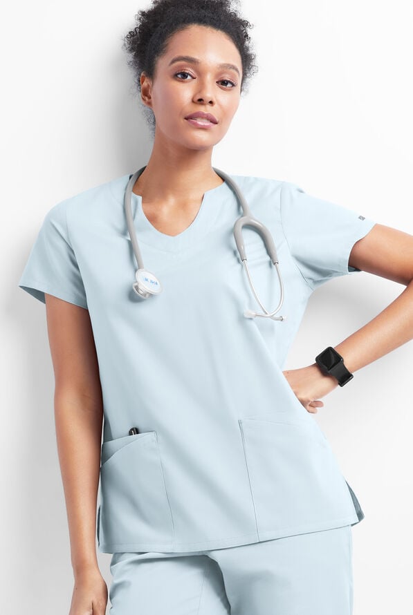 Butter-Soft Originals Women's 6-Pocket Scallop Neck Scrub Top - Morning Dew - 5