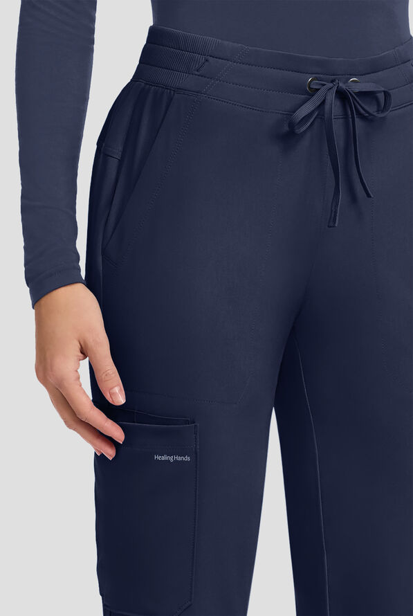 HH Works by Healing Hands Women's 5-Pocket STRETCH Straight Leg Drawstring Cargo Scrub Pants - Navy - 2