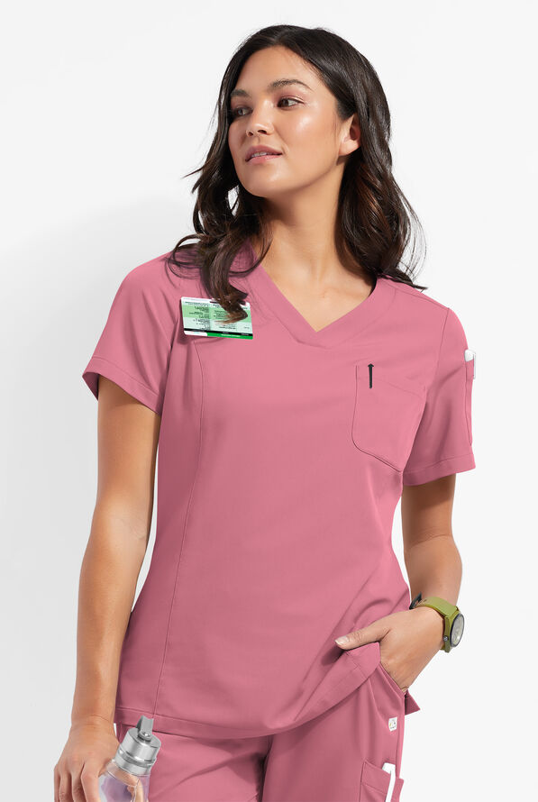 ReSurge Diamond Women's 3-Pocket V-Neck Tuck In / Wear Out Scrub Top - Tea Rose - 1