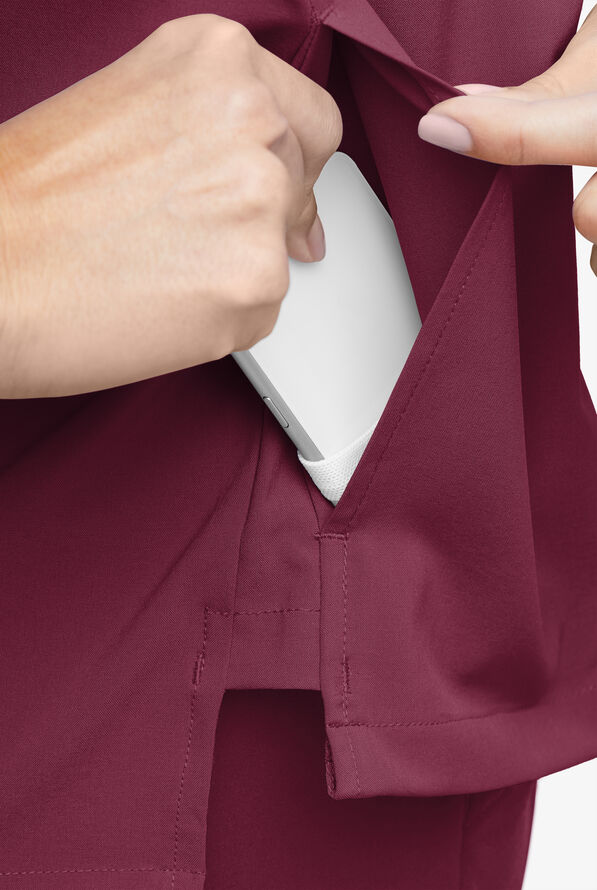 Easy STRETCH Taylor Women's 3-Pocket High Low Hem V-Neck Scrub Top - Wine - 4