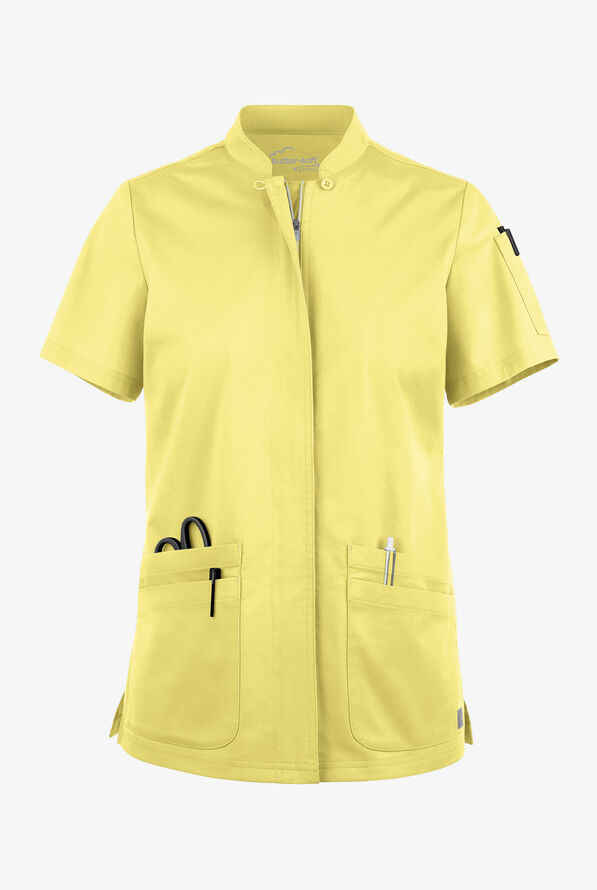 Blusa médica UA Butter-Soft STRETCH con cremallera y 6 bolsillos para mujer - Lemon Sherbet - 1