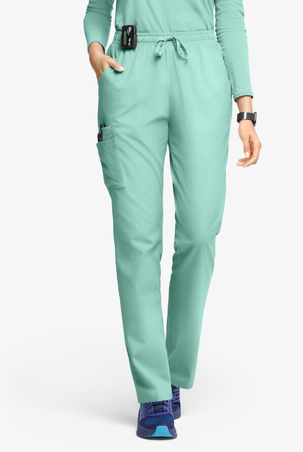 Pantalón médico Butter-Soft Originals de tiro natural estilo cargo con piernas rectas y 8 bolsillos para mujer - Water Mint - 1