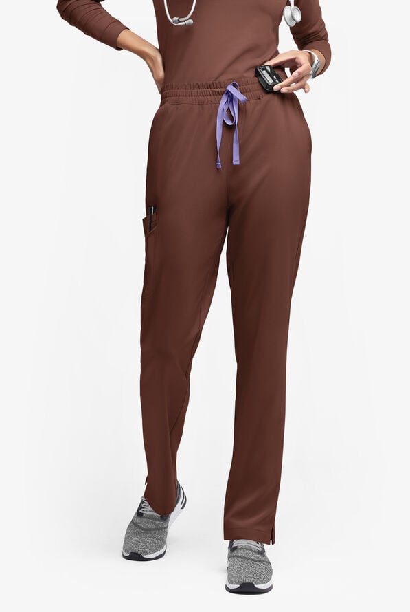 Easy STRETCH Naya Women&rsquo;s Natural Waist 6-Pocket Straight Leg Scrub Pants - Double Espresso/Ultraviolet Light - 1