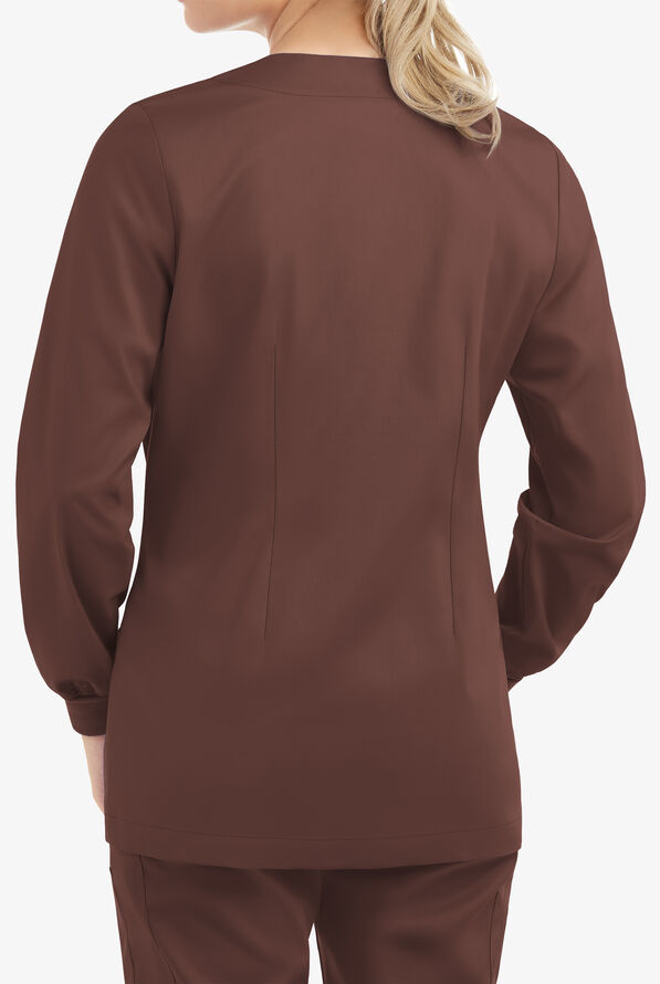 Butter-Soft STRETCH Women's 2-Pocket Long Sleeve Snap Front Scrub Jacket - French Roast - 4