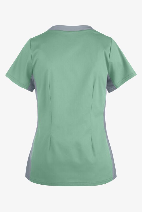 Butter-Soft STRETCH Women's 3-Pocket Contrast Scrub Top - Water Mint/Silver - 2