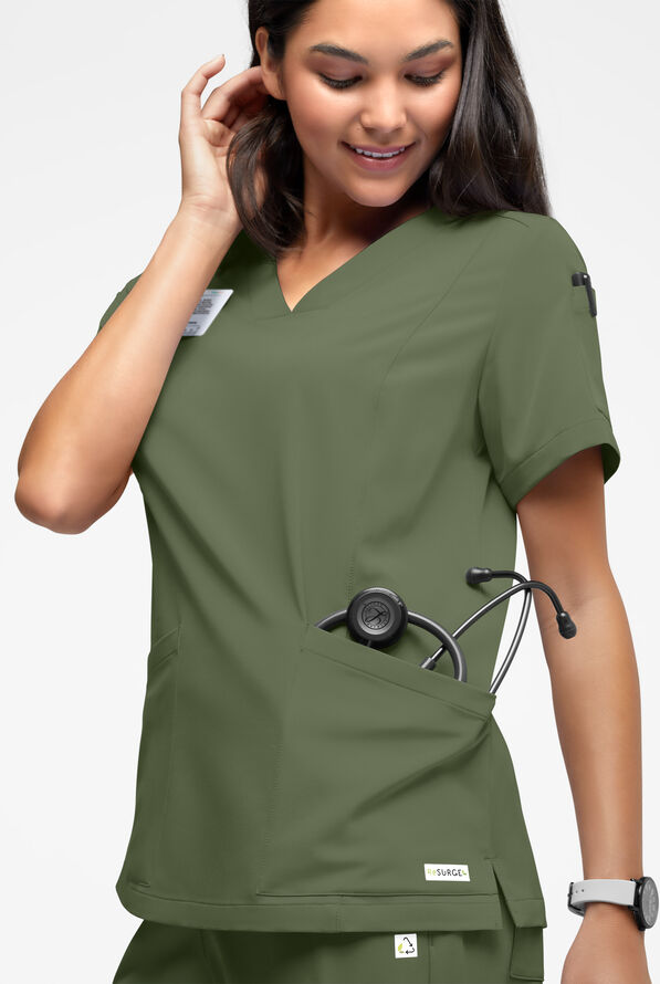Blusa médica ReSurge Ruby con cuello en V y 5 bolsillos para mujer - Light Olive - 3