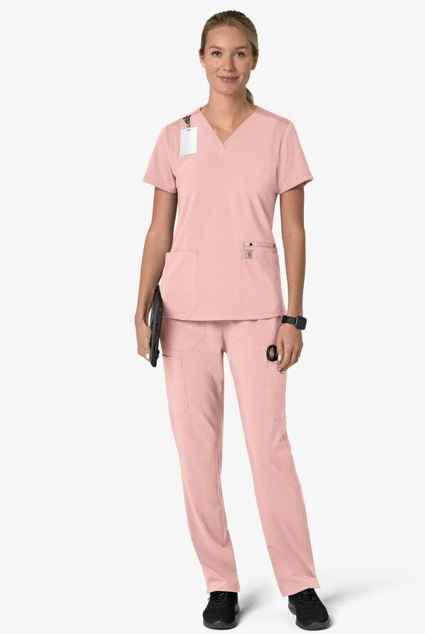 Carhartt Cross-Flex Force Women's 3-Pocket STRETCH Knit Panel Scrub Top - Soft Rose - 4
