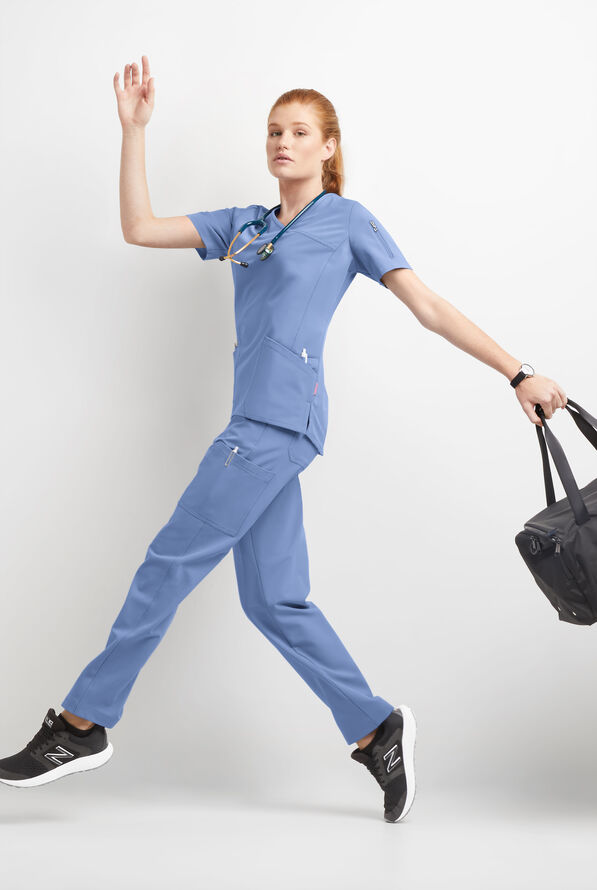 MOVEMENT by Butter-Soft Rigel Women's 9-Pocket Interior Drawstring STRETCH Scrub Pants - Ceil Blue - 4