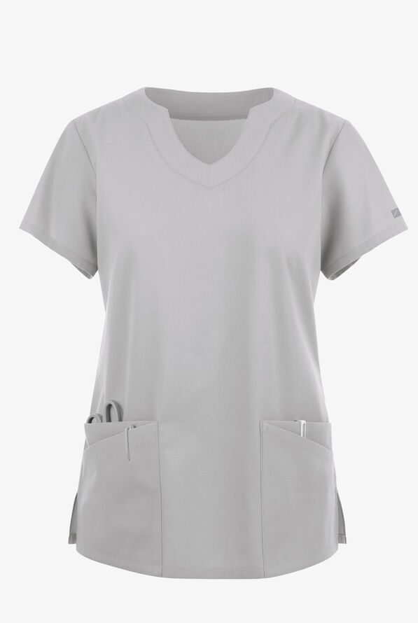 Blusa médica Butter-Soft Originals con cuello festoneado y 6 bolsillos para mujer - Silver - 1