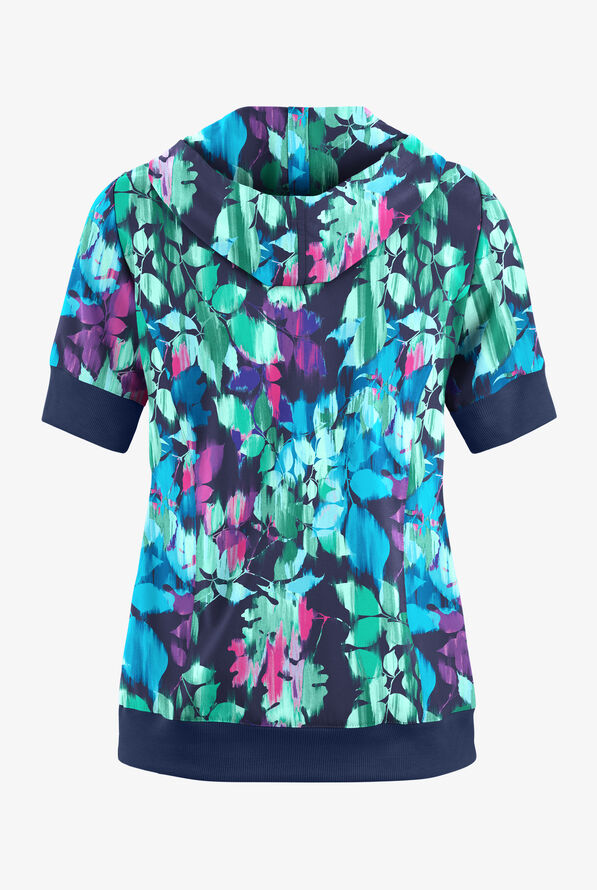 Easy STRETCH Magical Garden Women's 3-Pocket Short Sleeve Pull-Over Hoodie Print Scrub - null - 2