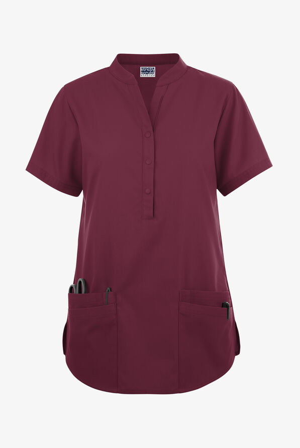 Strictly Scrubs Women's 6-Pocket Mandarin Collar Scrub Top - Wine - 1