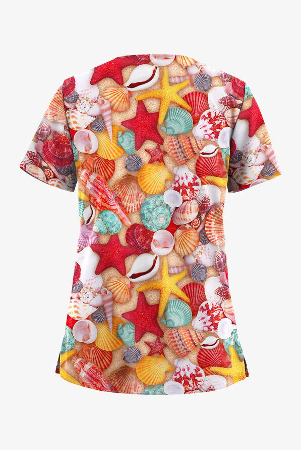 Blusa médica estampada UA Butter-Soft STRETCH Ocean Finds Warm Sun con cuello en V y 2 bolsillos para mujer - null - 2