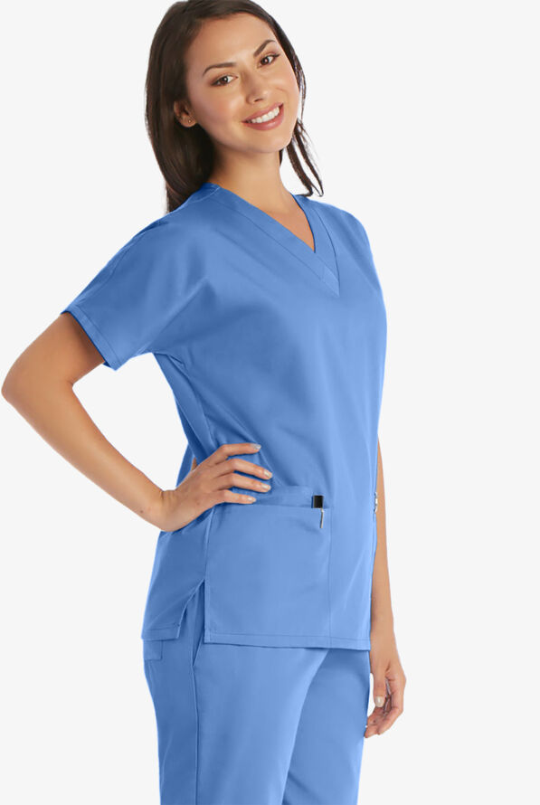 Cherokee Workwear Women's 3-Pocket V-Neck Scrub Top - Ceil Blue - 3