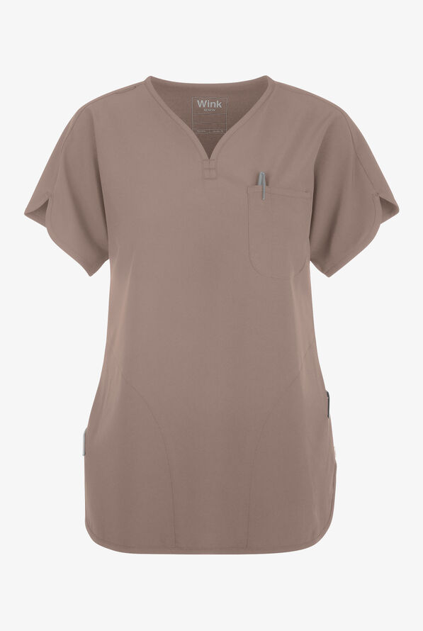Wink Renew Women's 3-Pocket STRETCH Dolman Notch Sleeve Y-Neck Scrub Top - Haze - 1