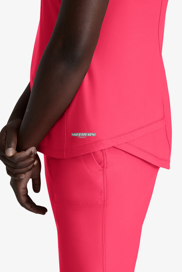 Skechers by Barco Slip-ins Flow Women's 1-Pocket STRETCH Tulip Hem Tuck In V-Neck Scrub Top - Punch Pink - 2