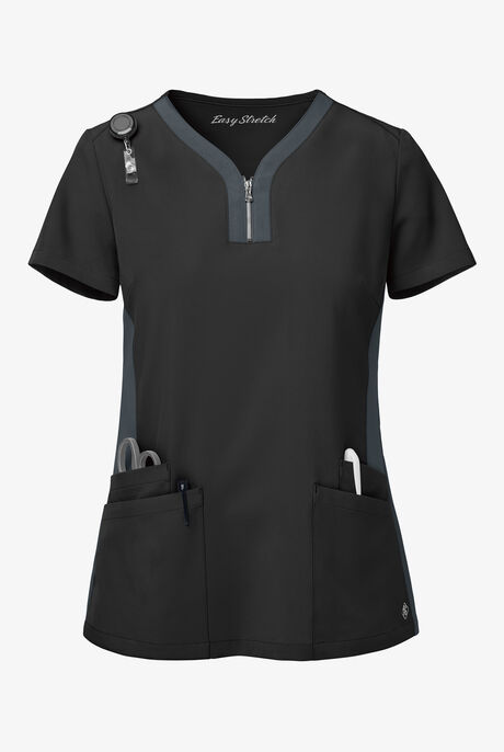 Easy STRETCH Lily Women's 4-Pocket Zip Neck Henley Scrub Top