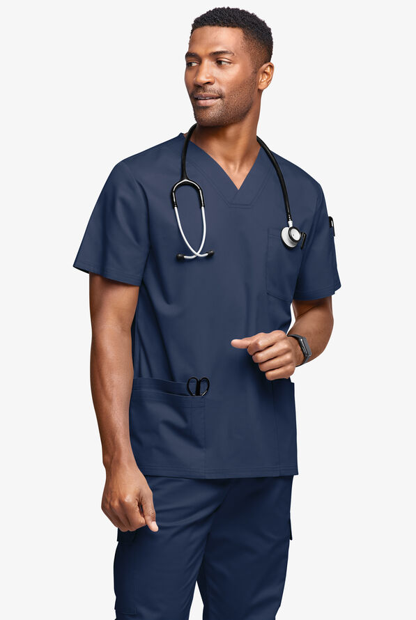 Butter-Soft STRETCH Men's 6-Pocket V-Neck Scrub Top - Navy - 2