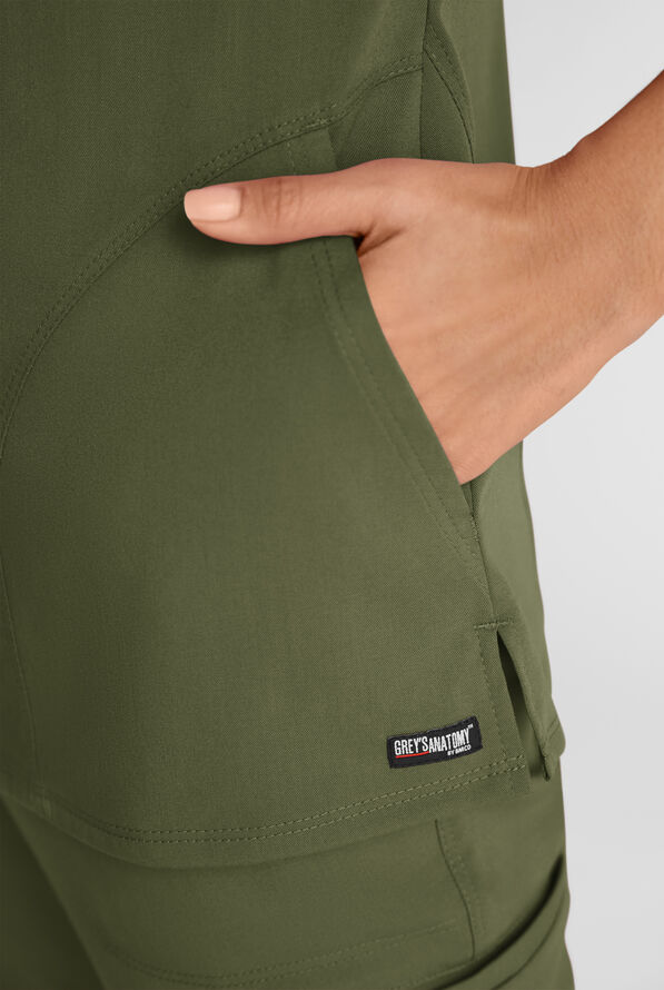 Grey's Anatomy by Barco Emerge Brylyn Women's 2-Pocket STRETCH Dolman Sleeve V-Neck Scrub Top - Olive - 3