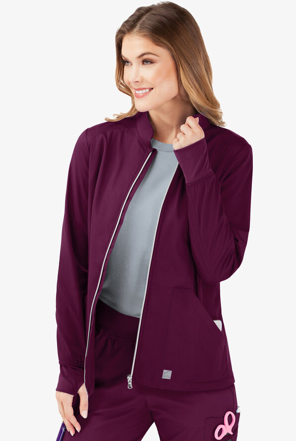 Chaqueta m&eacute;dica UA Butter-Soft STRETCH con cremallera y 3 bolsillos para mujer - Wine - 3