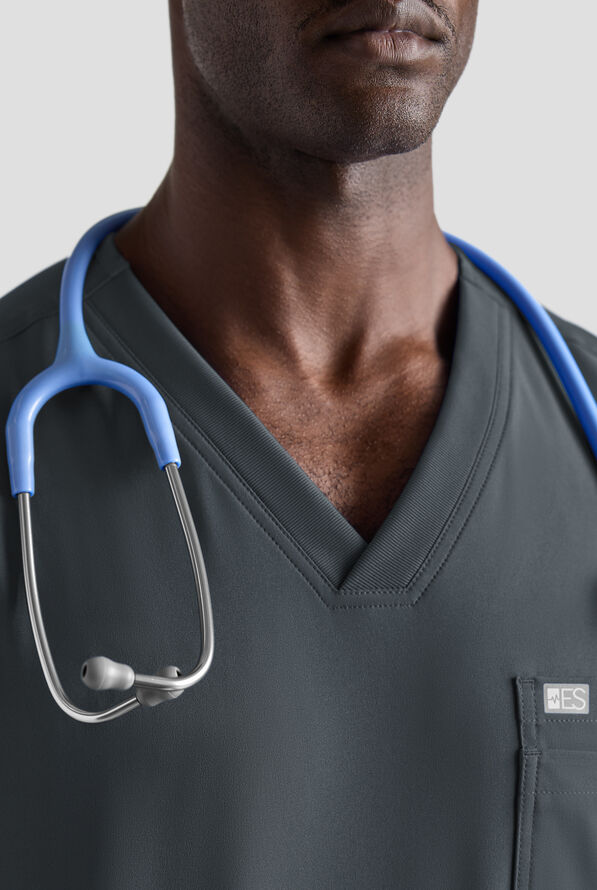 Easy STRETCH Men's 5-Pocket V-Neck Scrub Top - Pewter - 3