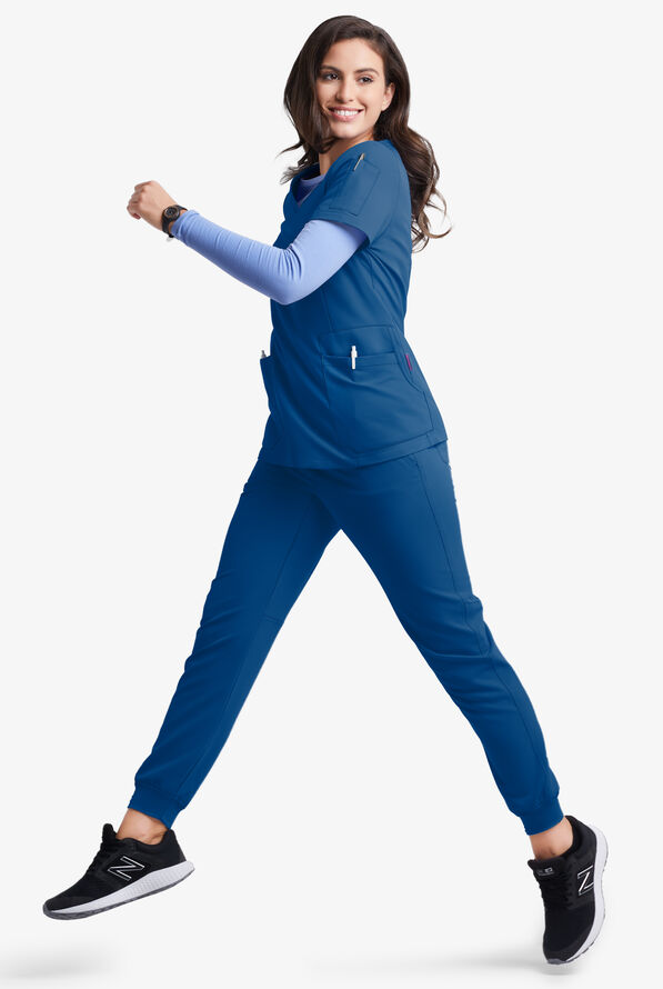 Blusa médica MOVEMENT by Butter-Soft Antares STRETCH con cuello en V y 6 bolsillos para mujer - Royal - 2