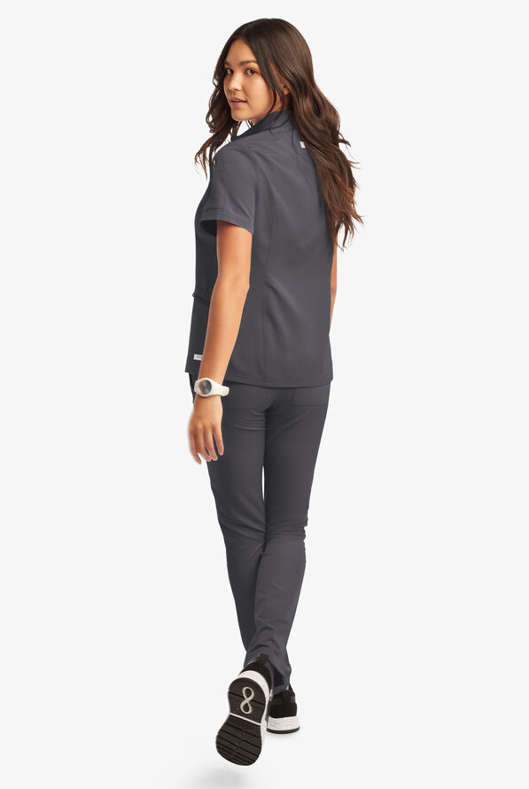 Butter-Soft Women's 5-Pocket Zipper Neck Short Sleeve Scrub Top **Slightly IRREGULAR** - Pewter - 4