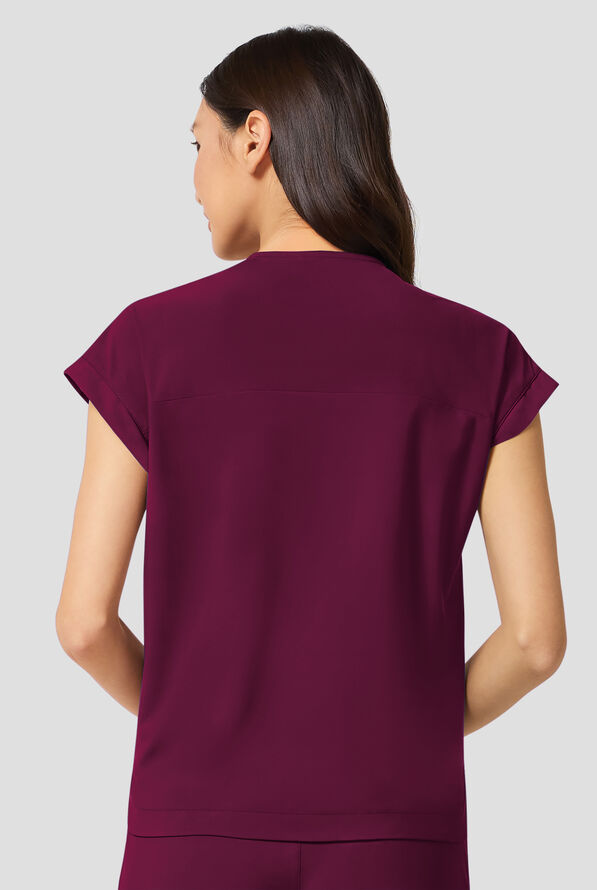 Blusa m&eacute;dica Infinity Pursuit STRETCH con cuello en V de punto acanalado y 1 bolsillo para mujer - Wine - 4