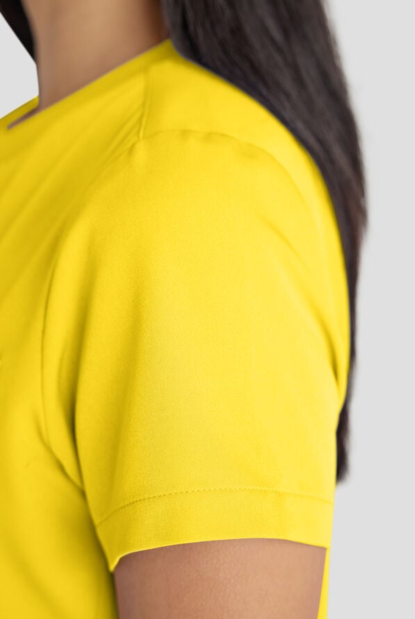 ReSurge Citrine Women's 1-Pocket Crew Neck Tuck In / Wear Out Scrub Top - Vibrant Yellow - 4