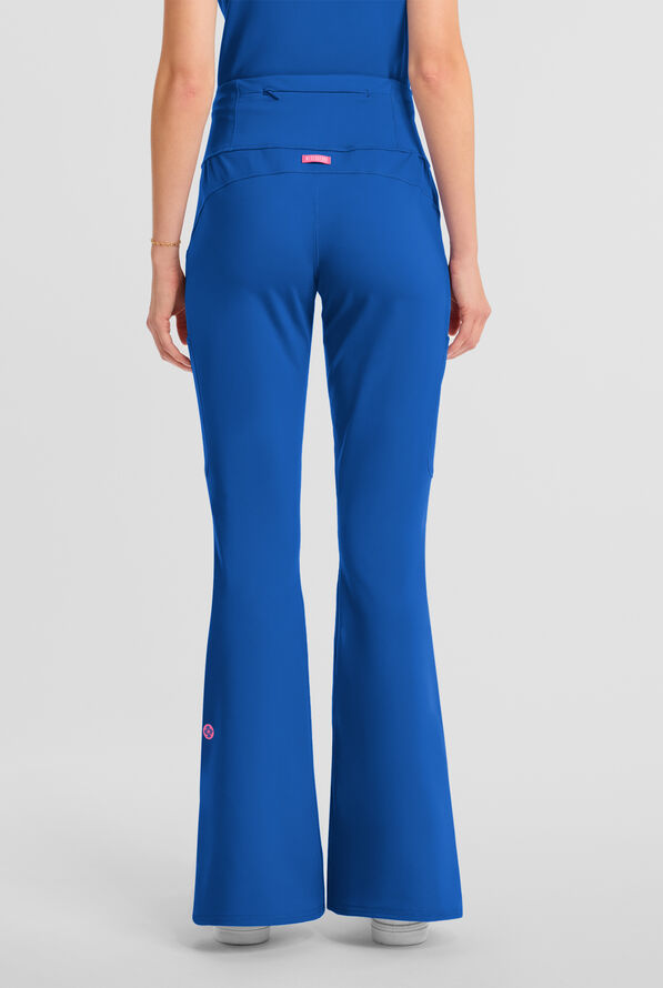 Med Couture Amp Knit Women's 5-Pocket STRETCH High-Rise Yoga Waistband Flare Leg Scrub Pant - Royal - 4