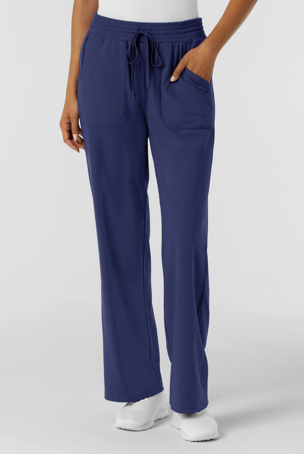 Wink Renew Knit Women's 5-Pocket STRETCH Drawstring Wide Leg Scrub Pants - Navy - 1
