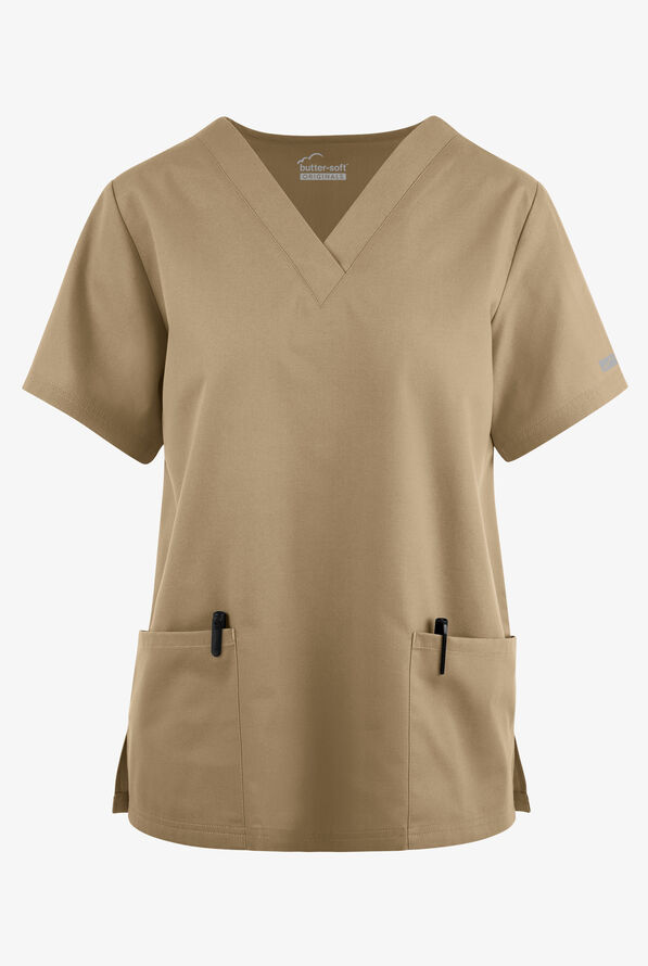 Butter-Soft Originals Women's 2-Pocket V-Neck Scrub Top - Golden Sand - 1