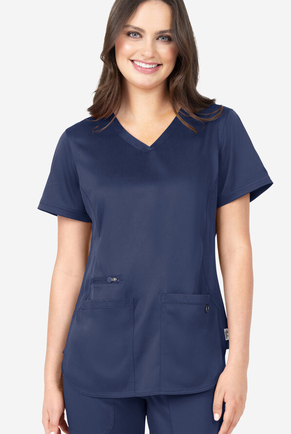 Blusa médica Bella by Zavate Daisy STRETCH con paneles laterales acanalados y 3 bolsillos para mujer exclusiva de UA - Navy - 2