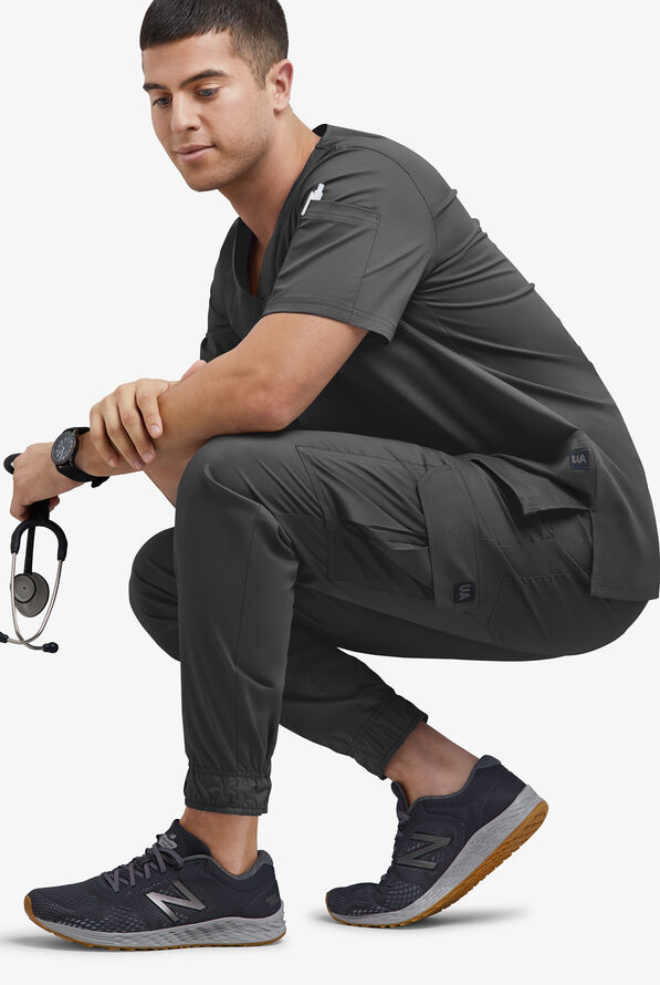 Butter-Soft STRETCH Men's 7-Pocket Cargo Jogger Scrub Pants - Black - 4