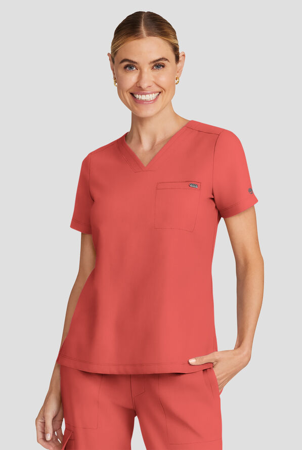 Healing Hands Quest Women's 1-Pocket STRETCH Tuck In V-Neck Scrub Top - Warm Sunrise - 2
