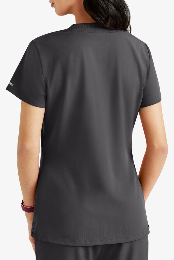 Skechers by Barco Dignity Women's 1-Pocket STRETCH Tuck In V-Neck Scrub Top - Pewter - 3