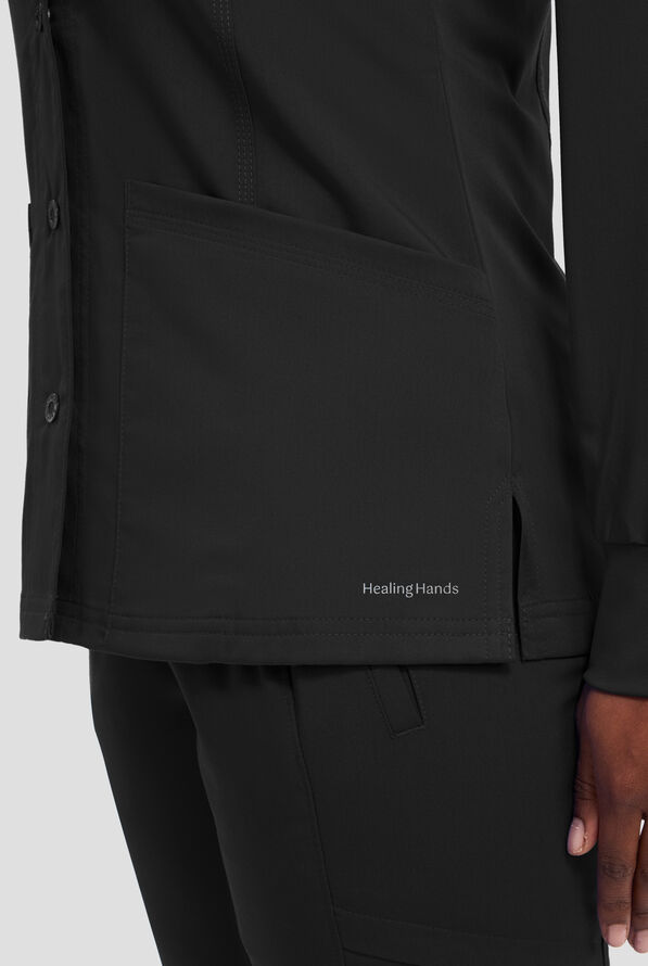 Healing Hands Purple Label Daisy Women's 4-Pocket STRETCH Scrub Jacket - Black - 4