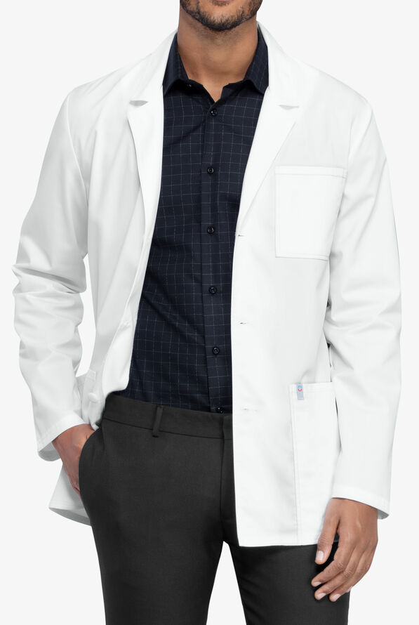 Cherokee Workwear Revolution Tech Men's 4-Pocket STRETCH Consultation Lab Coat - White - 1