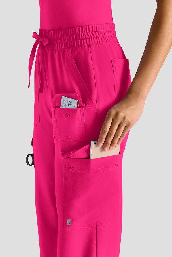 Easy STRETCH Ayo Women's 10-Pocket Cargo Scrub Pants - Reactive Pink - 4